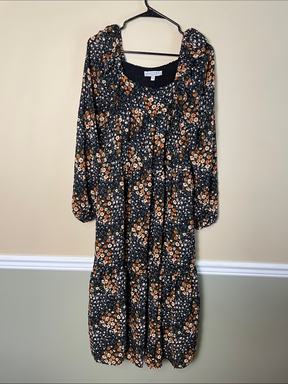 Hayden Women’s Black Floral Ruffle Tiered Long Sleeve Midi Maxi Dress